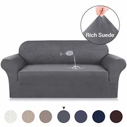 Velvet Plush Sofa Slipcovers for 3 Cushion Couch in Gray