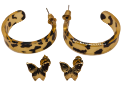 Women Leo Gold Stud Earrings - Leopard Print - Butterfly