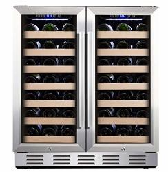 Kalamera 30" Wine Cooler 66 Bottle Dual Zone Built-in And Freestanding With Stainless Steel And Glass French-door Style