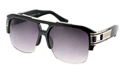 Vintage Men's Hip Hop Rapper Style Square Aviator Metal Bar Black Men Sunglasses Black silver