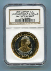 Ngc Proof Pf 67 Cameo Somalia Bi-metalic 2000 Nelson Mandela 250s Coin - Rare