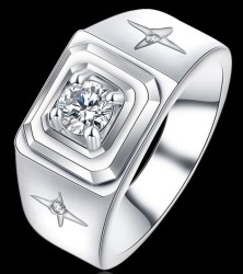 Men's Fashion Wedding Engagement Platinum Plated Ring With Aaa Simulated Diamond Ring- Size 9