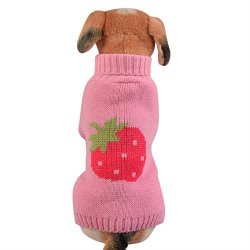 Ooeoo Pet Cat Dog Puppy Strawberry Pattern Turtleneck Knit Sweater Clothing Pet Costume Pink XS