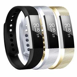 Baaletc Replacement Bands Compatible Fitbit Alta Alta Hr And Fitbit Ace Classic Accessories Band Sport Strap For Fitbit Alta Hr Large&small 3PCS Black silver champagne Gold