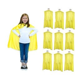 Everfan Youth Superhero Cape Party Pack Set Of 10 Polyester Satin Capes - Kids Yellow