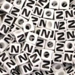 N" White Plastic Cube Alphabet Beads 7MM Letter N 75 Pcs