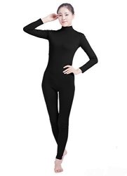 Ensnovo Womens Turtleneck Spandex Long Sleeve Footless Dancewear Unitard Black S