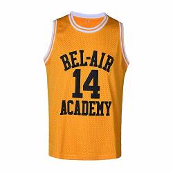 Caiyoo Mens 14 Smith Jersey The Fresh Prince Bel Air Academy Basketball Jersey S-xxl Yellow Medium