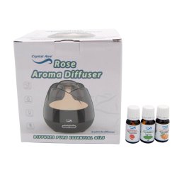Crystal Aire Rosebud Diffuser With Sweet Orange Grapefruit And Peppermint Essential Oil Bundle