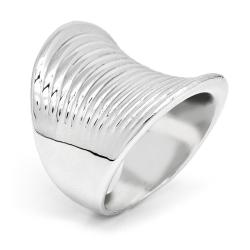 Silver Tone Ribbed Flair Ring - Large