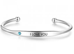 CBA102495 - Personalized Words & Birthstone Bangle Silver Stainless Steel 5MMX18CM