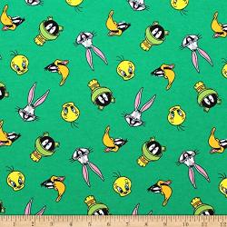 Looney Toons Tossed Faces Flannel Green Fabric By The Yard