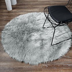 Ojia Deluxe Soft Modern Faux Sheepskin Shaggy Area Rugs Children Play Carpet For Living & Bedroom Sofa 3FT Grey