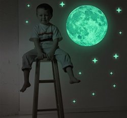 40CM 30CM Full Night Moon With Stars Glow In The Dark Luminous Light Stickers - Removable Adhesive