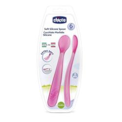 Chicco Soft Silicone Spoon Bi-pack 6+ Months Girl