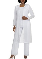 Long Kelaixiang Sleeves Mother Of The Bride Pant Suits Plus Size 3 Pieces White Us 24PLUS