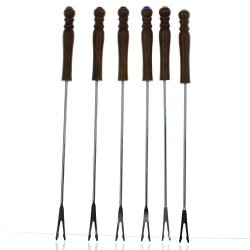 Set Of 6 Color Coded 9.5" Stainless Steel Fondue Forks
