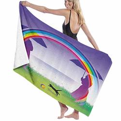 Philip C. Williams Premium Bath Towel 100% Cotton Man And Woman Couple Lovers Under Rainbow With Umbrellas In The Park Suitable For Swimming Pool