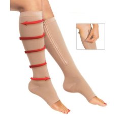 Pair 1 Zip Sox Compression Socks Zipper Leg Support Knee Stockings Open Toe