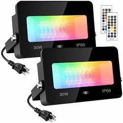 Onforu 2 Pack 30W LED Color Flood Lights Rgbw Outdoor Color Changing Floodlight Daylight Warm White With Remote Control IP66 Waterproof Dimmable Decorative Colored