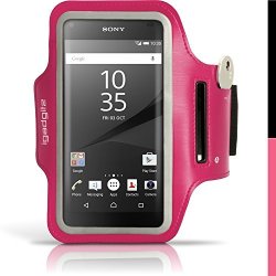 Igadgitz Reflective Anti-slip Pink Sports Jogging Gym Armband For Sony Xperia Z5 Compact E5803 E5823 With Key Slot