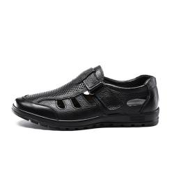 Mens Sandals Genuine Leather Sandals Outdoor Casual Men Leather Sandals For Men Men Beach Shoes - Black 7.5