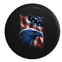Pike Outdoors American Eagle & Vintage Flag - Biker Mechanic Military Pride Spare Tire Cover Fits Suv Camper Rv Accessories 32 In