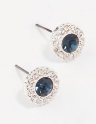 Silver Sapphire Crystal Halo Stud Earrings