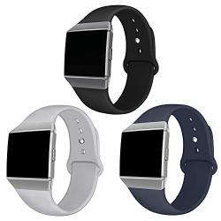 Nahai Compatible Fitbit Ionic Bands Soft Silicone Replacement Strap Accessory Breathable Wristbands For Fitbit Ionic Smart Watch Large 3 Pack-black gray ocean Blue