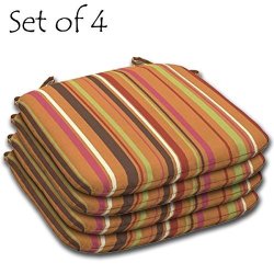 Set Of 4 Outdoor Resin Seat Pads 15.5"L X 16"W X 2.25"H In Polyester Fabric Orange Stripe