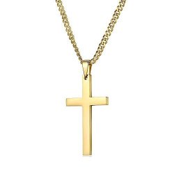 24K Gold Chain Style Cross Pendant Necklace Solid Plated Clasp For Men Women Thin For Charms Miami Cuban Link Diamond Cut 18.0