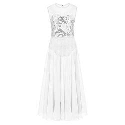 Yoojia Kids Girls Floral Sequins Mesh Leotard Dress Maxi Skirt Celebration Of Spirit Praise Lyrical Dance Dress Outfits White 14