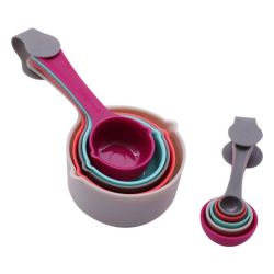Bakeware Measuring Cups And Spoons Coloured Plastic - 10 Piece Set