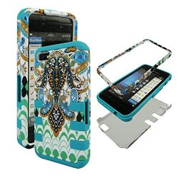 Hybrid Blue Paisley Blackberry Z10 Bb 10 Z 10 Tuff Dual Layer Inside Soft Silicon + Outside Hard Rubberized Feel Phone Protector Snap On Cover Case
