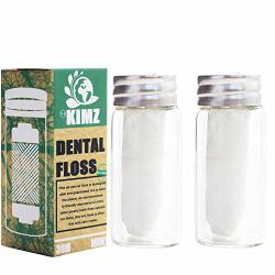 Eco Friendly Dental Floss 2PACKS With Refillable Glass Holder Biodegradable Made With Organic Corn Compostable Organic Natural Silk 33YDS Natural Silk Spool |thekimz