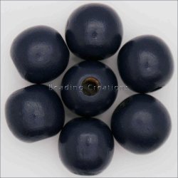 Wooden Beads - Natural - Navy Blue - Round - 10MM - 20 Pcs