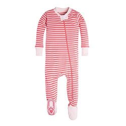 Burt's Bees Baby Baby Girls' Infant Organic Stripe Zip Front Non-slip Footed Sleeper Pajamas Tulip MINI Stripe 3-6 Months