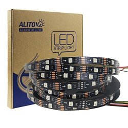ALITOVE 16.4FT 150 Pixels WS2813 Upgraded WS2812B Individually Addressable Programmable Rgb LED Strip Light Signal Break-point Continuous Transmission Not Waterproof Black Pcb 5V Dc