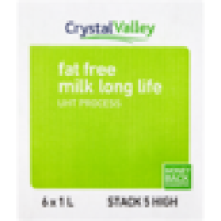 Crystal Valley Fat Free Long Life Milk 6 X 1L