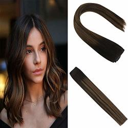Sunny Clip On Hair Extensions Human Hair 16 Inch Balayage Dark Brown Mix With Medium Brown Remy Hair One Piece Clip On Extensions 70G With 5 Clips