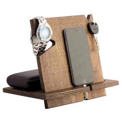 Arts From India Wooden Iphone Docking Station Christmas For Him Gifts For Dad 5TH For Him Compatible With All Iphone Models Android Espresso-non Personalized