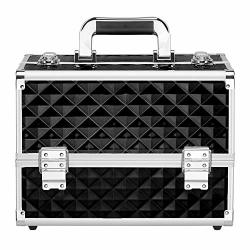 Goujxcy Makeup Train Case Multi-layer Professional Portable Aluminum Cosmetic Makeup Case With Drawer Lockable Black