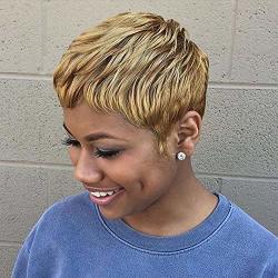 SHORT Vrz Human Hair Wigs Pixie Cut Blonde Wigs For Women