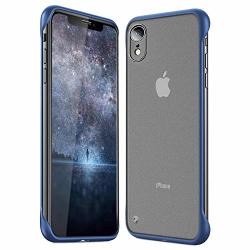 Aicisingn Compatible With Iphone Xr Case Frameless Translucent Matte Texture Design Hard PC Back Cover 6.1 Inch Tpu Shock Bumper Corners Protective With Finger Ring- Blue