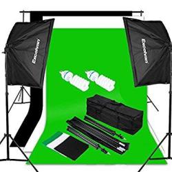 Excelvan Photography Video Studio Lighting Kit 1250W Soft Box W 3 Background Backdrop White Black Green 10X6.5FT Light Stand