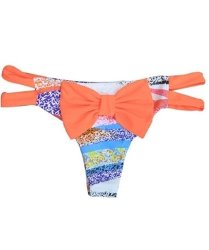 Bow Cut Out Brazilian Bikini Bottom Thong - Orange