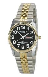 Swanson Men's Stainless Steel Day-date Watch Black Dial With Large White Numbers With Travel Case