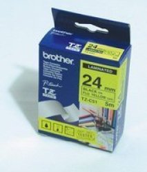 Brother TZ-C51 P-touch Laminated Flourescent Tape Black On Yellow 24MM X 5M