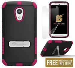 Beyond Tri-shield Case For Motorola Moto G 2ND Gen - Retail Packaging - Black hot Pink