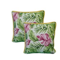 Leaf Scatter Cushion Pink & Green - Inner Included- Twin Pack